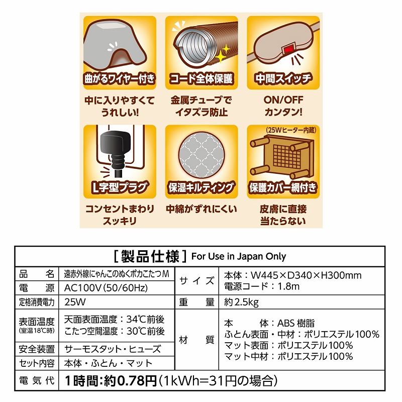 遠赤外線にゃんこの<br>ぬくポカこたつ M