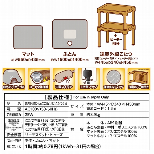 遠赤外線にゃんこの<br>ぬくポカこたつ 2段