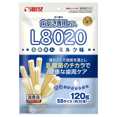 ゴン太の歯磨き専用ガムSSサイズ<br>L8020乳酸菌入り　ミルク味